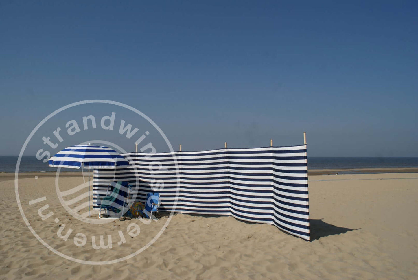 6m Blauw/Wit Polyester Windscherm - 6m