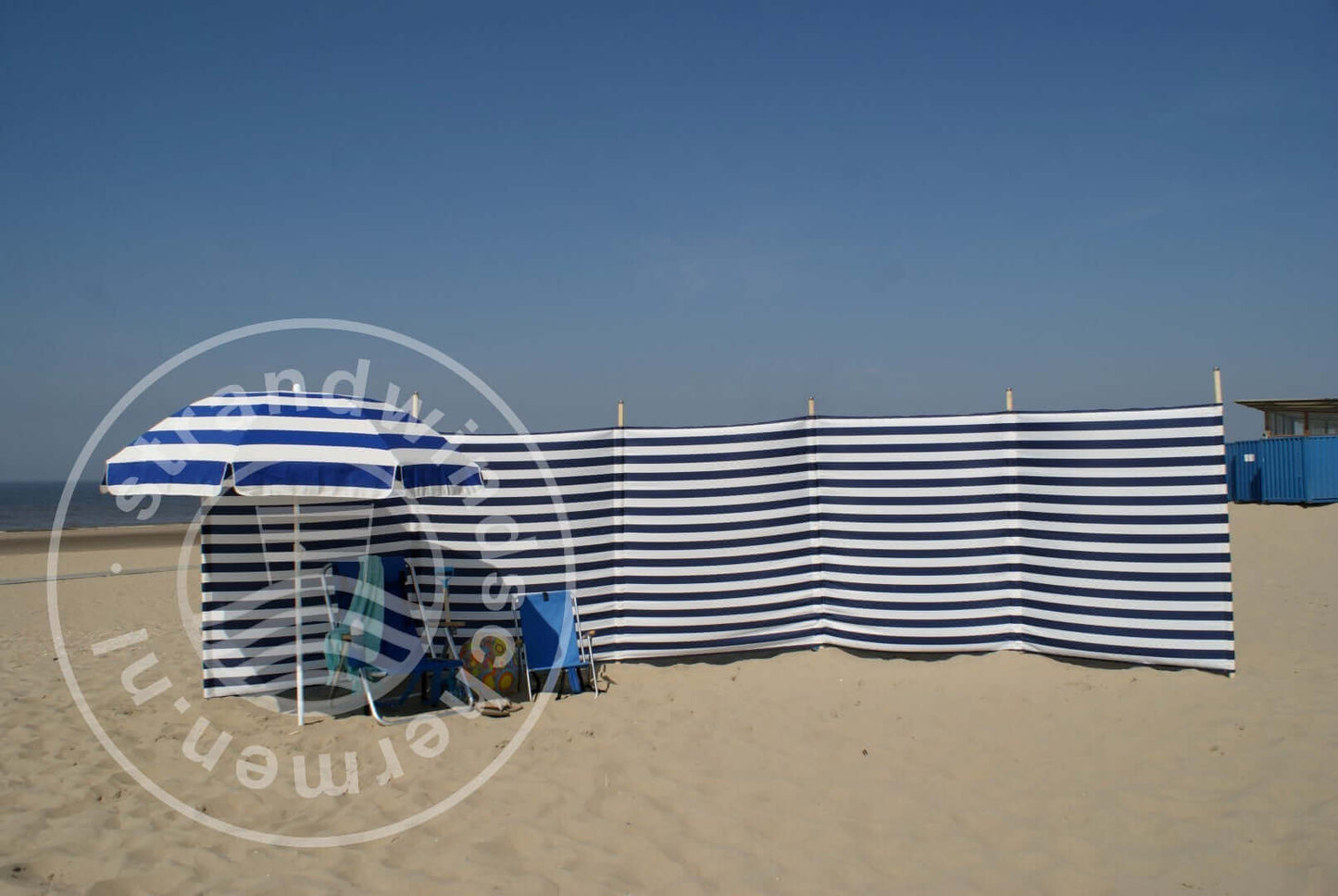6 m blau/weißer Polyester Windschutz – 6 m